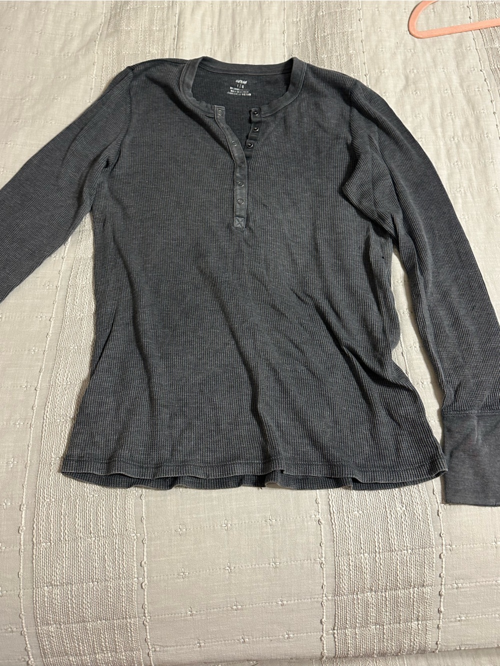 aerie Charcoal Waffle Henley Long Sleeve Top - Picture 2 of 5